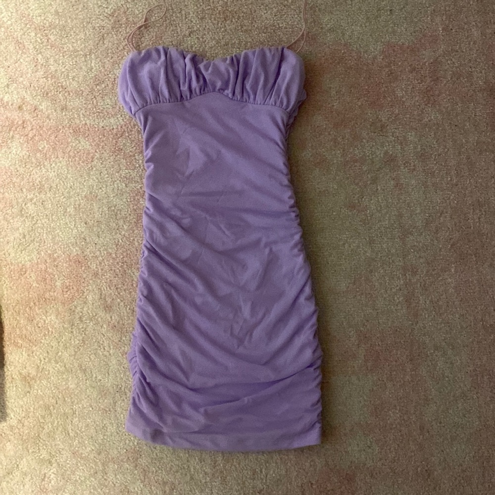 Purple ruched bodycon dress
